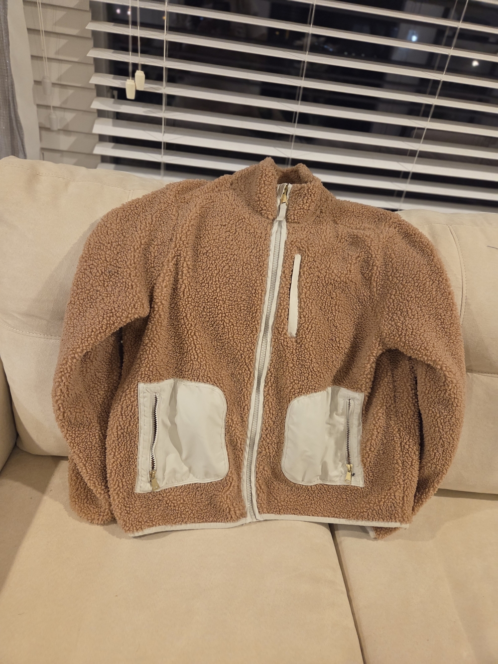 Time and Tru Brown Teddy Jacket with Cream Trim